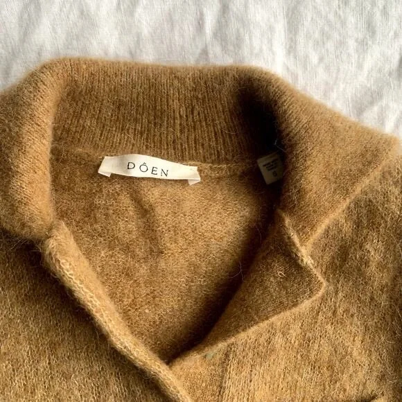 Doen Mila Alpaca Wool Button Collar Puff Short Sleeve Knit Sweater Top Hazelnut - Picture 8 of 14